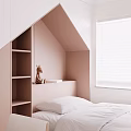 Cozy Pink Kids Room Interior With House Shaped Nook White Bed Desk Chair And Bookshelf