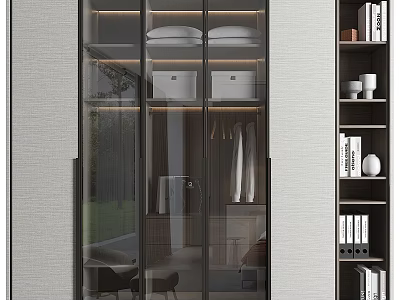 Modern Wardrobe Interior With Glass Doors LED Lighting Built-in Shelves And Hanging Rods 3d model