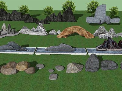 Modern Stone Landscape Stone Combination model