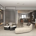 Modern Living And Dining Area Interior With Curved Sofa Coffee Tables And Decorative Vase