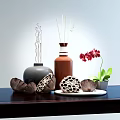 Decorative Ornament Set With Brown Bottles Red Orchid Lotus Pods And Fragrance Sticks