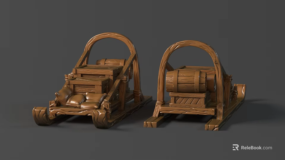 Outdoor Wooden Children Play Equipment With Curved Handles And Retro Sled Design 3d model 