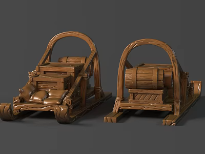 Outdoor Wooden Children Play Equipment With Curved Handles And Retro Sled Design 3d model