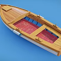 Wooden Boat Displaying Wooden Deck Red Seats White Hull And Fine Details