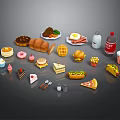 Assorted Foods Collection Featuring Desserts Bread Sandwiches Hot Dogs Pizza And Drinks