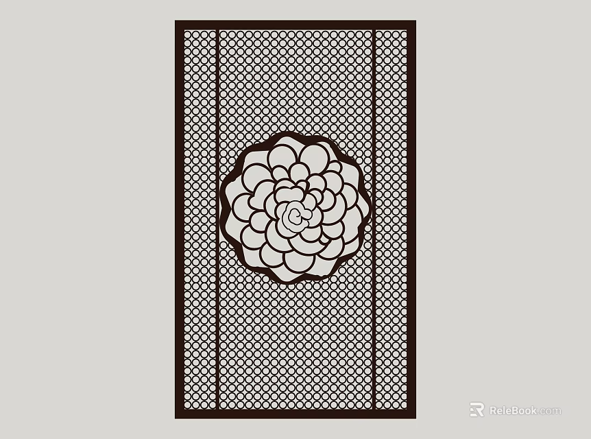 Elegant Interior Partition With Grid Design And Central Floral Pattern 3d model