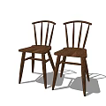 Two Rustic Wooden Dining Chairs With Slatted Backrest And Solid Wood Legs