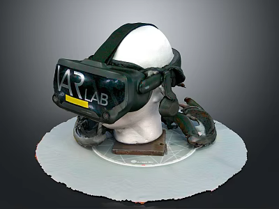 Black VR Headset With AR LAB Logo On Mannequin Head And Accessories 3d model