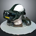 Black VR Headset With AR LAB Logo On Mannequin Head And Accessories