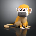 Cute Cartoon 3D Monkey with Big Black Eyes Yellow Brown Fur Sitting on Black Background