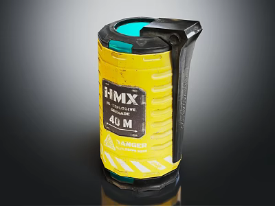 Yellow HMX Explosive Container With 40g M Label And Blue Top 3d model