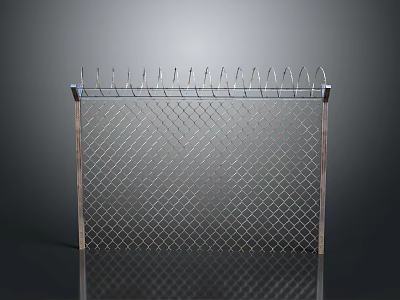 Metal Security Chain Link Fence With Barbed Wire On Top 3d model