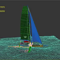 Sleek Black Flying Nikka Sailboat Sailing With Twin Sails On Blue Sea