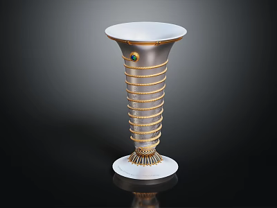 Elegant Silver Trophy With Golden Spiral Patterns White Rim And Green Gemstone 3d model