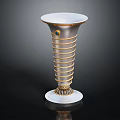 Elegant Silver Trophy With Golden Spiral Patterns White Rim And Green Gemstone