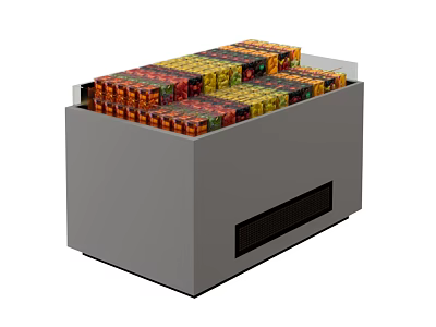 Gray Freezer Filled With Colorful Block Frozen Foods And Black Side Vent 3d model