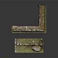 Stone Wall Components With Corner Structure And Ground Sections Covered In Moss And Grass 3d model