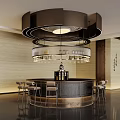 Elegant Modern Hotel Lobby Bar with Round Bar Counter High Chairs Chandelier and Wine Cabinet