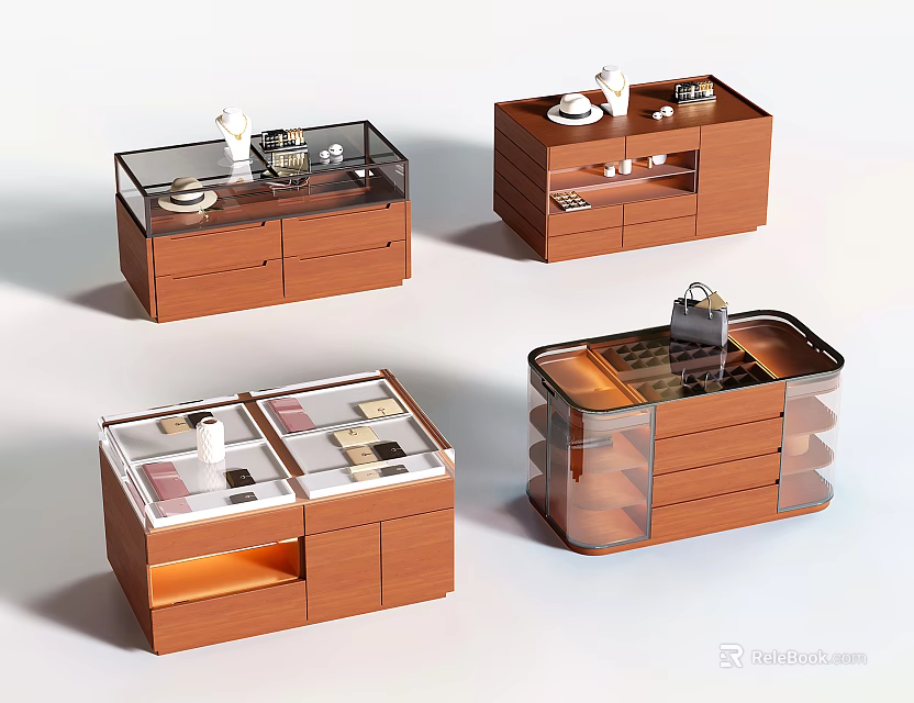 Wooden Jewelry Cabinet Featuring Glass Door Drawers And Transparent Sections For Storing Accessories 3d model 