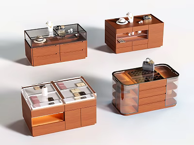 Wooden Jewelry Cabinet Featuring Glass Door Drawers And Transparent Sections For Storing Accessories 3d model