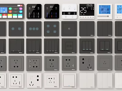Modern Black And White Switch Panels With Various Designs And Smart Display Features 3d model