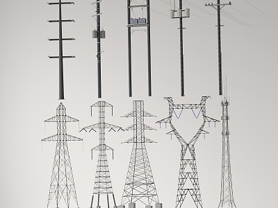 Electric pole High voltage tower High voltage line Transmission tower Signal tower Power facilities Equipment cable 3d model