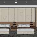 Modern Hotel Guest Room With Twin Beds Wooden Panel Wall Decor And Area Rug