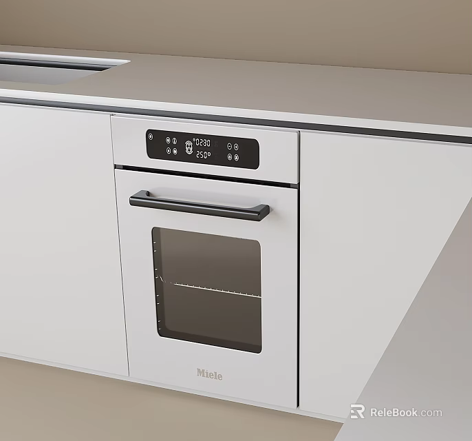 Modern Kitchen Featuring White Built in Oven and Sleek White Cabinets 3d model