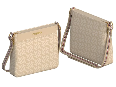 Tommy Stylish Beige Crossbody Bags Featuring Patterned Design And Shoulder Straps 3d model