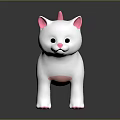 Cute White Cat Toy With Pink Ears Tail And Paws On Reflective Surface