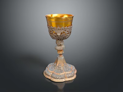 Ornate Golden Chalice With Intricate Carvings And Decorative Base For Household Use 3d model