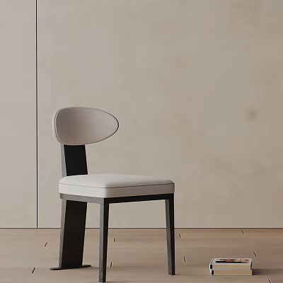 Modern Light Gray Dining Chair With Curved Backrest Black Legs And Beige Wall 3d model