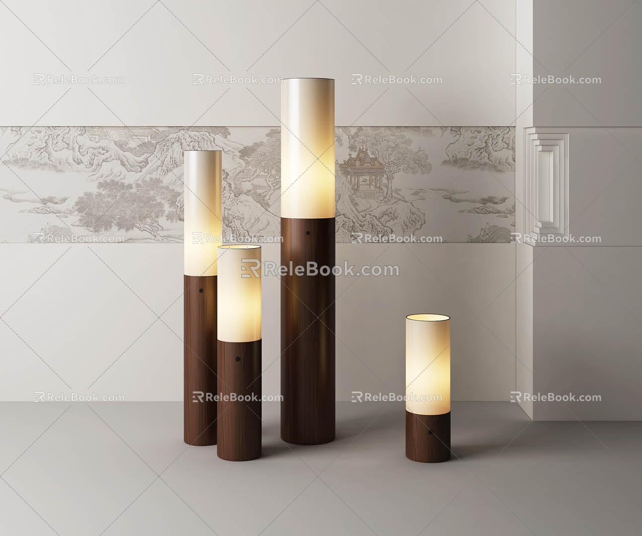 New Chinese Style Creative Column Floor Lamp for Living Room 3d model