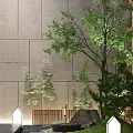 Modern Architectural Courtyard Garden Landscape With Stone Path Green Plants Water Feature And Lighting
