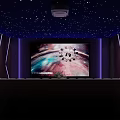 Modern Home Theater With Starry Ceiling LED Strip Lights And Large Screen Sofa Rug