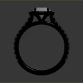 Elegant Black Ring With Large Center Diamond And Small Diamonds Band