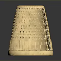 Golden Metallic Thimble Sculpture With Intricate Diamond Patterns And Base Stripes On Reflective Surface