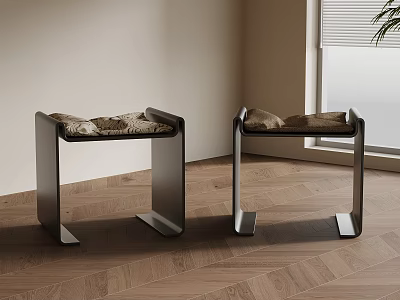 Modern Upholstered Stools With Metal Frame And Soft Seat In Bright Interior Room 3d model