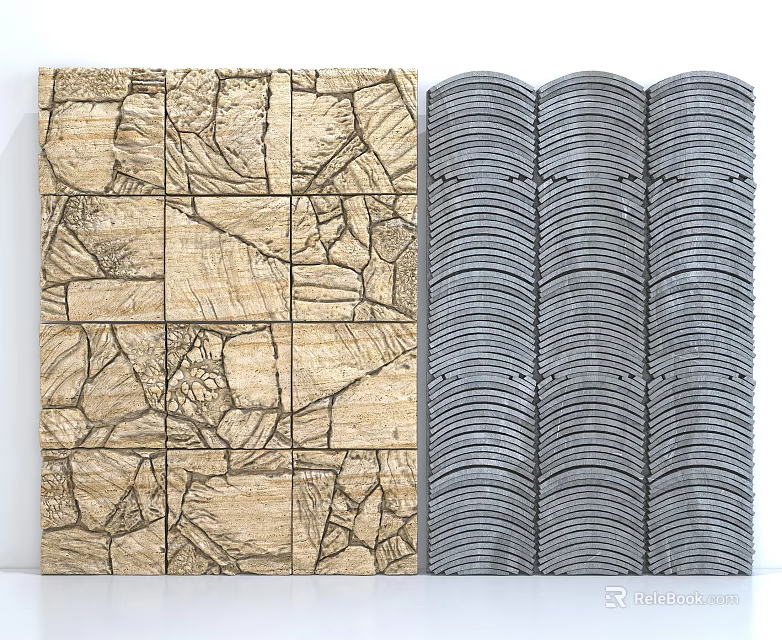 Interior Decorative Background Wall With Stone Pattern And Striped Texture Design 3d model 