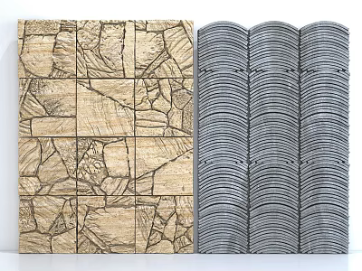 Interior Decorative Background Wall With Stone Pattern And Striped Texture Design 3d model