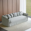 Silent Style Sofa Linen Fabric Art Sofa Three-Seat Sofa Straight Row Sofa Square Pillow 3d model