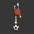Cartoon Character Playing With Black And White Soccer Ball Toy On Gray Reflective Surface