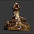 Realistic Coiled Snake With Open Mouth And Brown Beige Scales