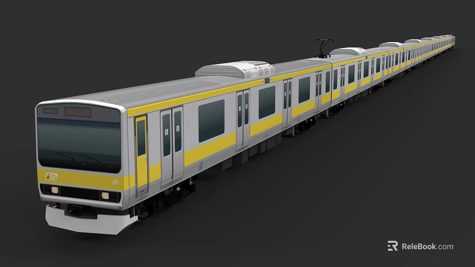 Modern Electric Tram With Yellow And Gray Exterior Multiple Carriages Large Windows And Doors 3d model 