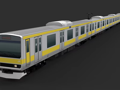 Modern Electric Tram With Yellow And Gray Exterior Multiple Carriages Large Windows And Doors 3d model