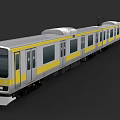 Modern Electric Tram With Yellow And Gray Exterior Multiple Carriages Large Windows And Doors
