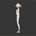 3D Model Character With Pink White Hair Hat Striped Top Shorts And Thigh High Socks