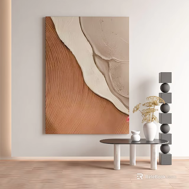 Abstract Textured Wall Art With Decorative Shelf And Round Table Decor 3d model