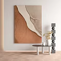 Abstract Textured Wall Art With Decorative Shelf And Round Table Decor 3d model