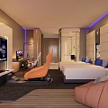 Modern Hotel Guest Room With Comfortable Bed Flat Screen TV And Stylish Seating